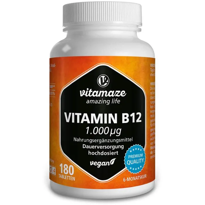 VITAMIN B12 1000 μg hochdosiert vegan Tabletten 180 Stück