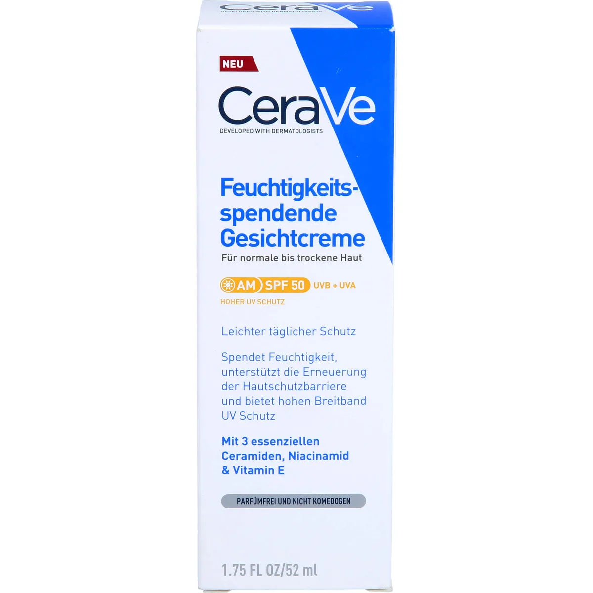 CeraVe feuchtigkeitsspendende Gesichtscreme mit LSF 50 – für normale bis trockene Haut, 52 ml Creme