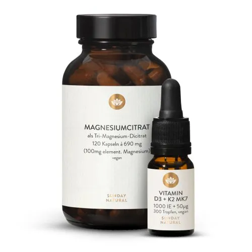Magnesium Citrat Kapseln plusVITAMIN D3 + K2 MK7 1.000IE + 50µgVegan 3958-set