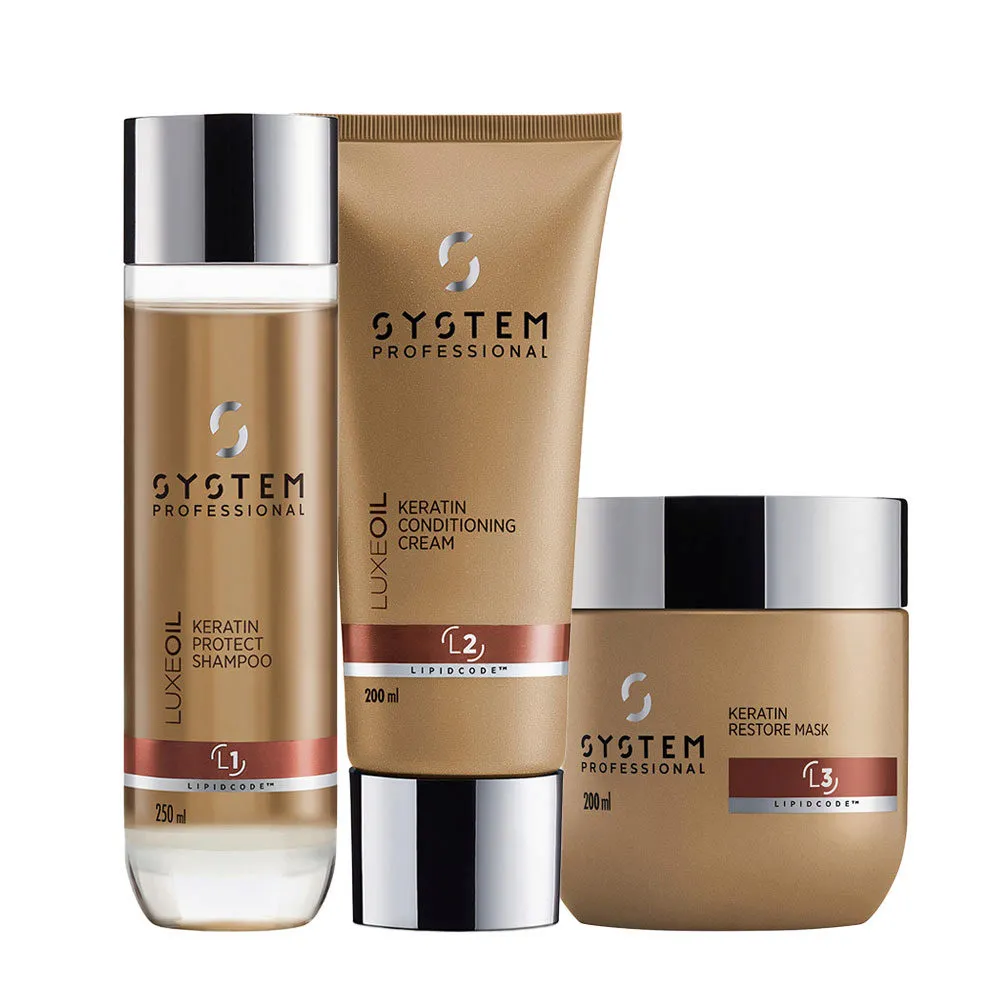 System Professional LuxeOil Keratin Protect Shampoo 250ml Cream 200ml Mask 200ml