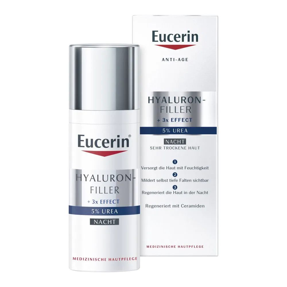 Eucerin® Hyaluron-Filler 5% Urea Nachtpflege – mildert sichtbar tiefe Falten und regeneriert die Haut nachts - Jetzt 20% Rabatt mit dem Code "eucerin20"*