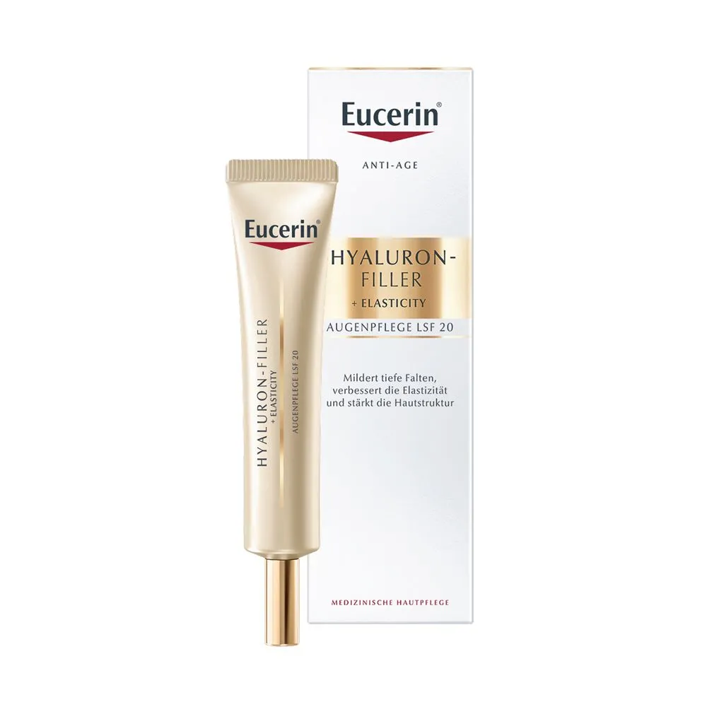 Eucerin® HYALURON-FILLER + ELASTICITY Augenpflege LSF 20 – Gesichtspflege gegen Augenfalten – Augencreme für mehr Elastizität + Eucerin® Hyaluron-Filler Intensiv-Maske 1 Stk. GRATIS