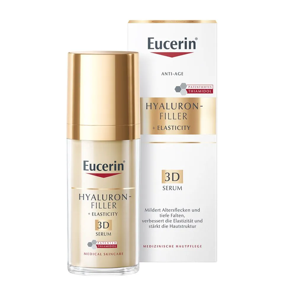 Eucerin® HYALURON-FILLER + ELASTICITY 3D Serum – Anti-Aging Serum für reife Haut – Hautpflege gegen Altersflecken und Falten + Eucerin® Hyaluron-Filler Intensiv-Maske 1 Stk. GRATIS