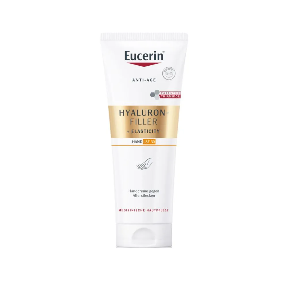Eucerin® HYALURON-FILLER + ELASTICITY Handcreme gegen Altersflecken LSF 30 – Feuchtigkeitsspendende Anti Age Hautpflege + Eucerin® Hyaluron-Filler Intensiv-Maske 1 Stk. GRATIS