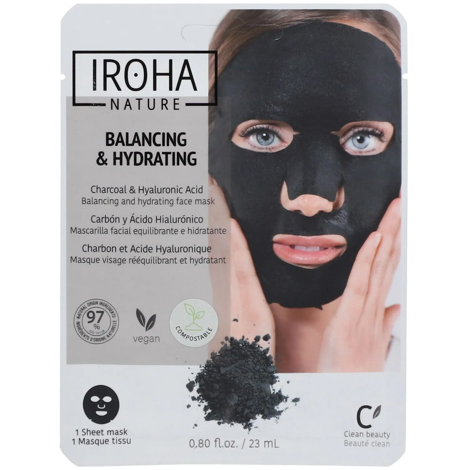 IROHA NATURE Entgiftende und feuchtigkeitsspendende Holzkohle-Maske