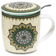 Grünes Mandala - Teetasse mit Sieb und Deckel