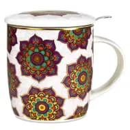 Rotes Mandala - Teetasse mit Sieb und Deckel