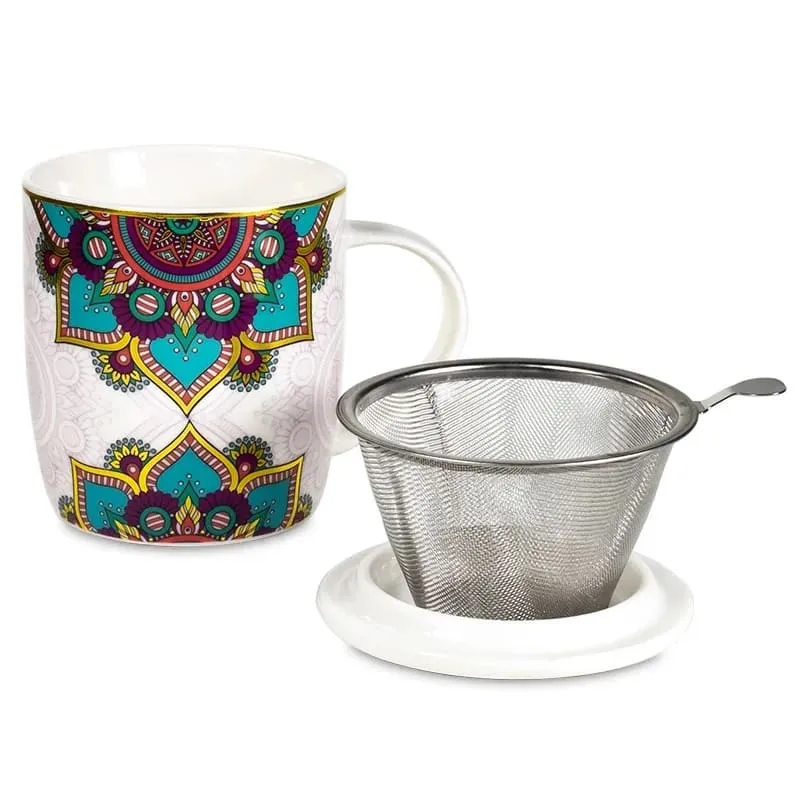 Türkises Mandala - Teetasse mit Sieb