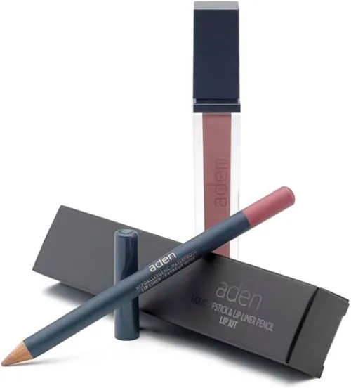 Aden Liquid Lipstick + Lipliner Pencil Set Extreme Nude 15