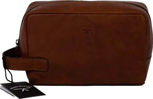 Beard Monkey Toiletry Bag Leather Brandy