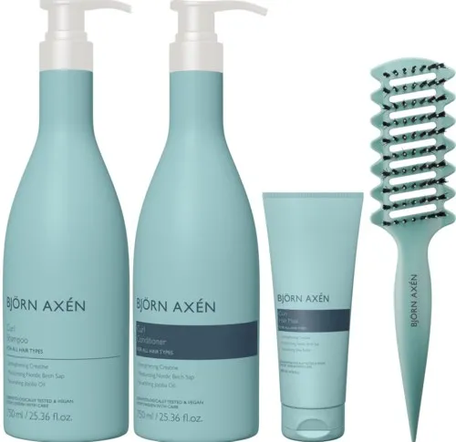 Björn Axen Curl Bundle Shampoo 750 ml & Conditioner 750 ml & Hair Mask 200 ml & Curl Brush
