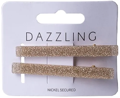 Dazzling Hår Glitterspänne 2-pack Guldbeige