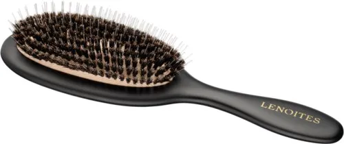 Lenoites Hair Brush Wild Boar with pouch and cleaner tool Black