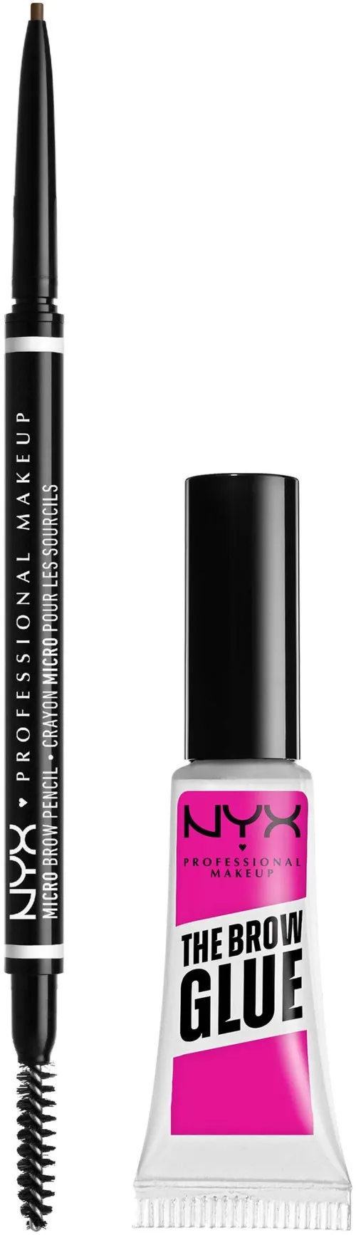 NYX PROFESSIONAL MAKEUP Brows Routine Set Bundle The Brow Glue Transparent & Micro Brow Pencil Ash Brown