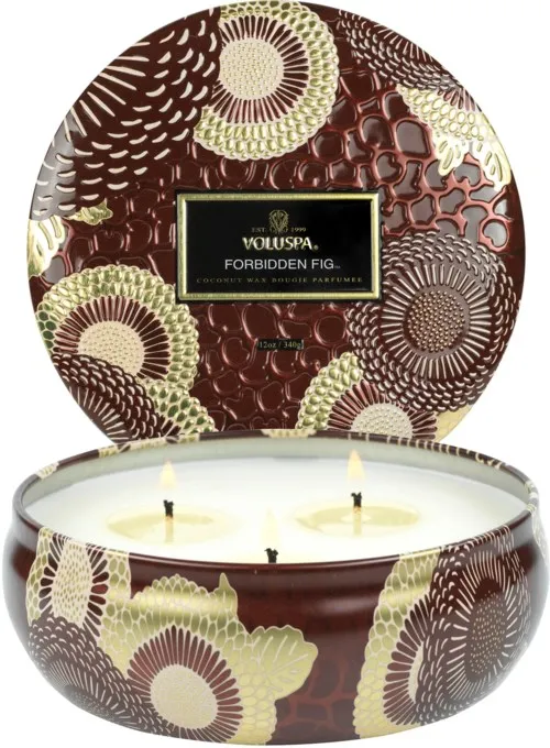 Voluspa Forbidden Fig 3-Wick in Decorative Tin 40h
